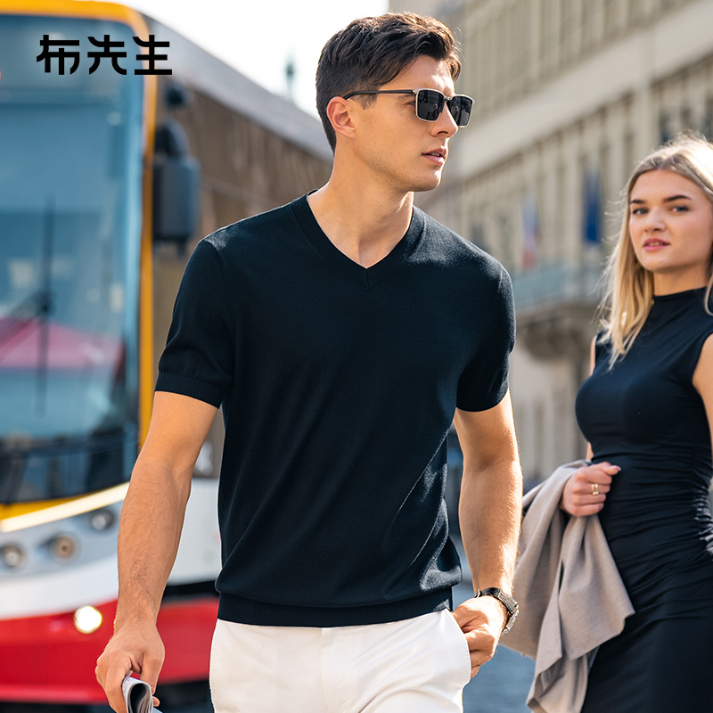 【V领】布先生可机洗毛T男士内搭针织羊毛衫秋冬新款短袖T恤上衣