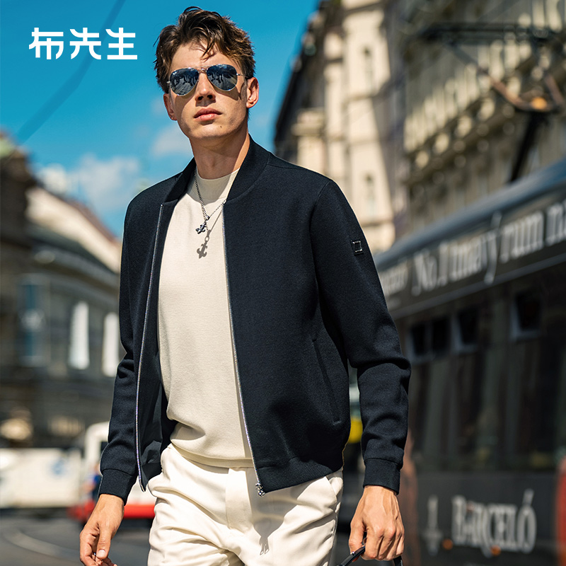 【明星同款】布先生时尚棒球领绵羊毛外套秋冬毛衣开衫PT15363