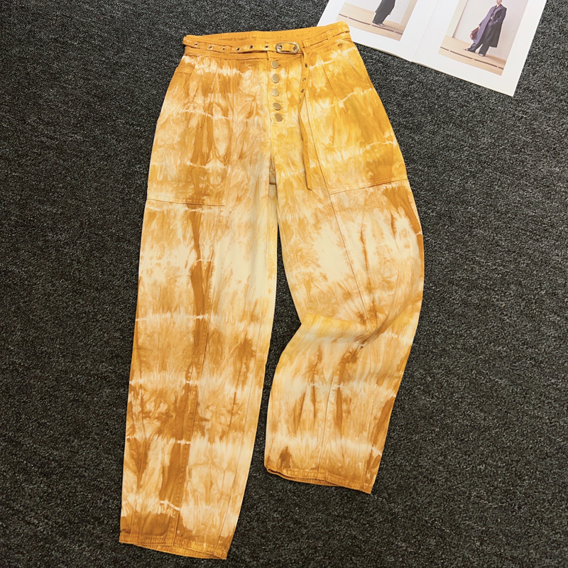 黄色休闲裤气质洋气长裤2024早秋新款