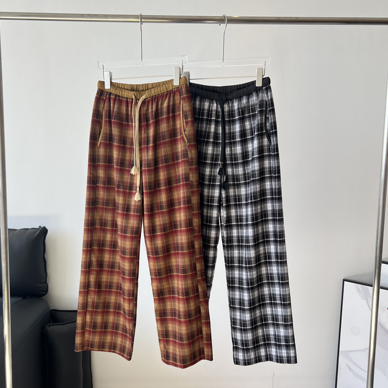 格子裤子垂坠感长裤设计感小众洋气拖地裤