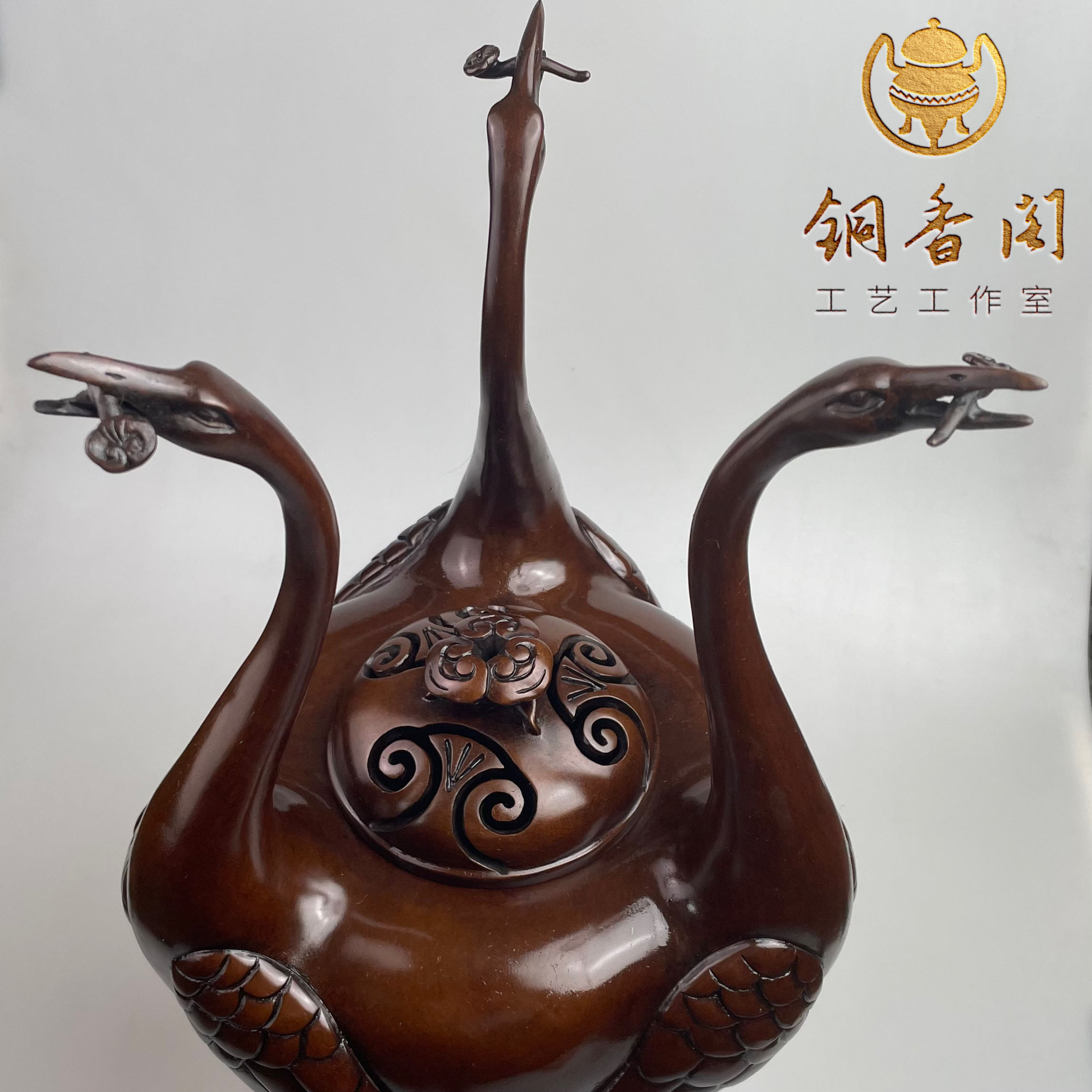三鹤鼎仙鹤熏香炉铜香炉客厅摆件仿古铜器工艺仙鹤香薰炉现代高度