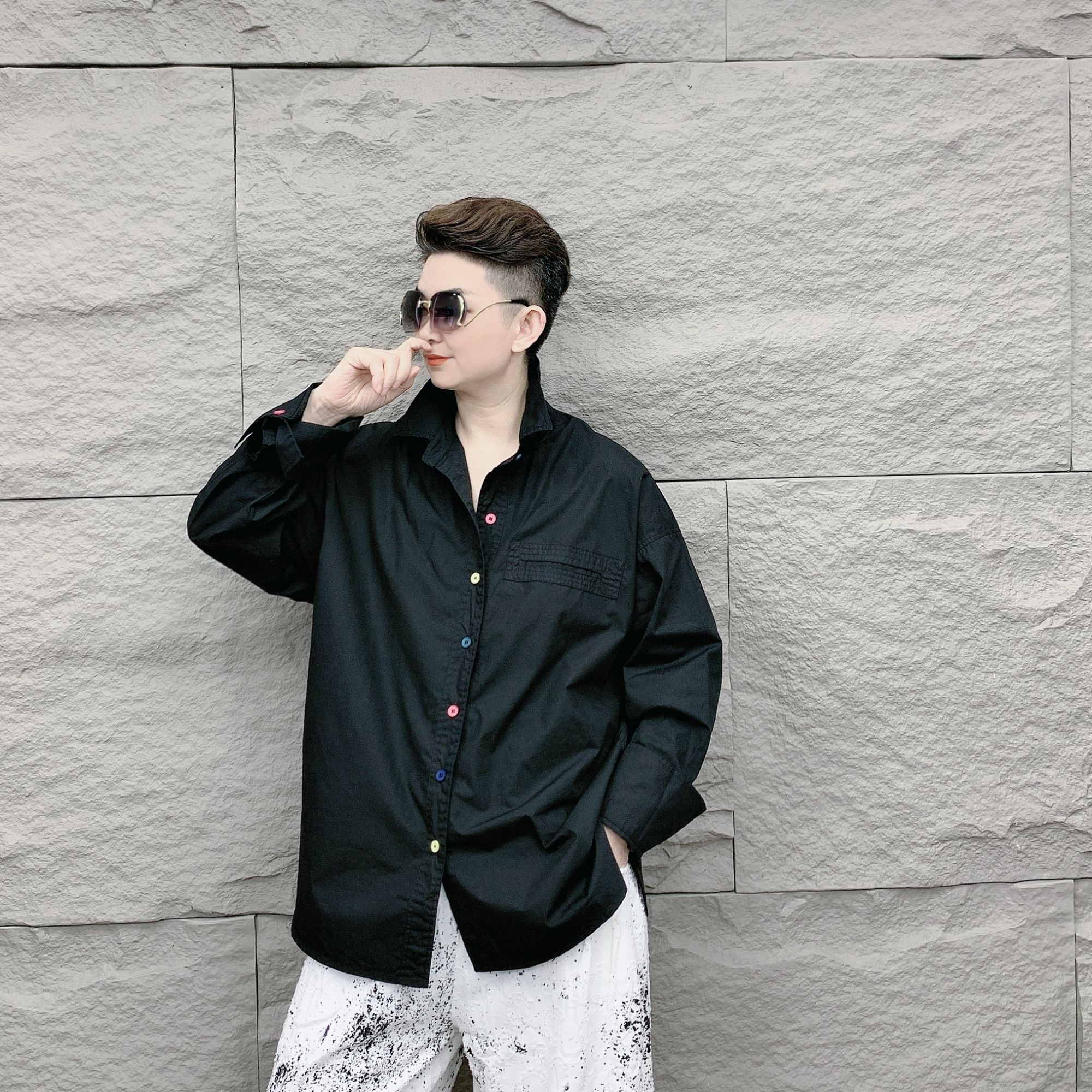 【六哥原创】设计款潮流中长款宽松百搭时尚休闲翻领衬衫20947
