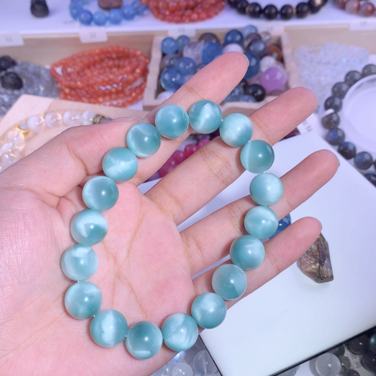 【闪购商品】针钠钙石（海纹石）手链未镶嵌悠****?