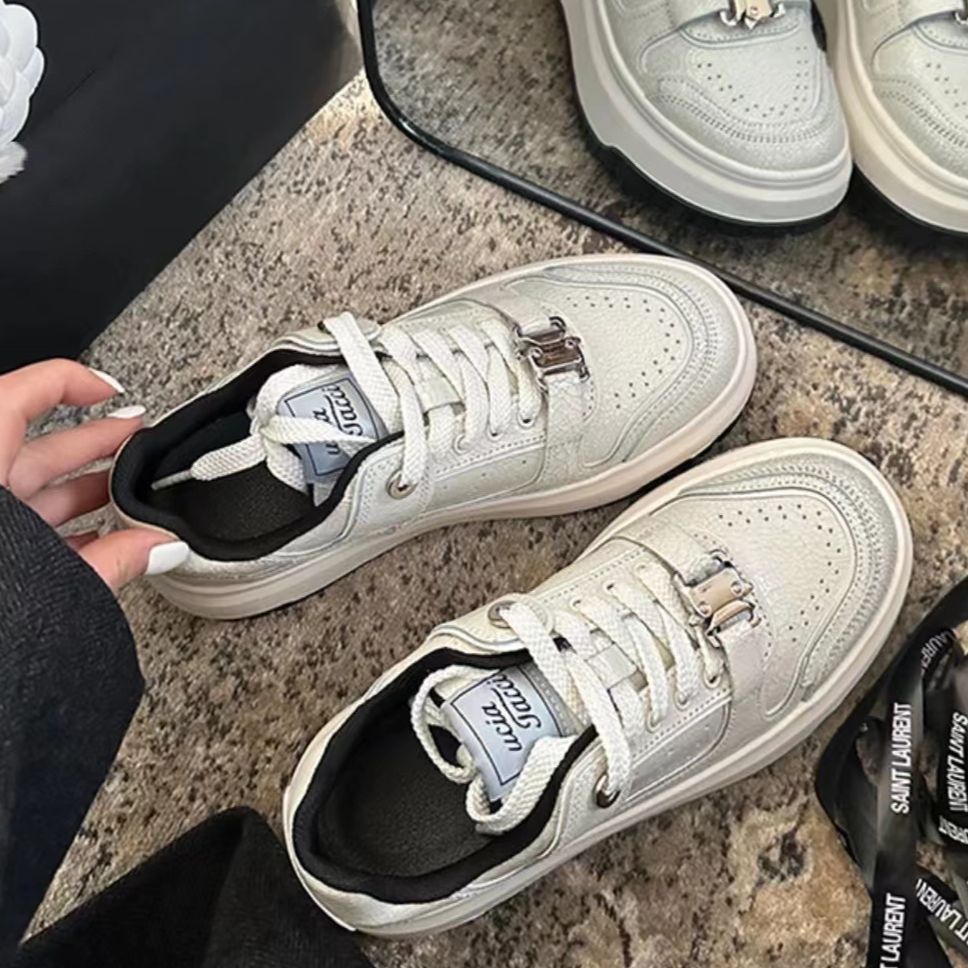 白鹿同款爆裂纹休闲小白鞋 12401 D5 BT