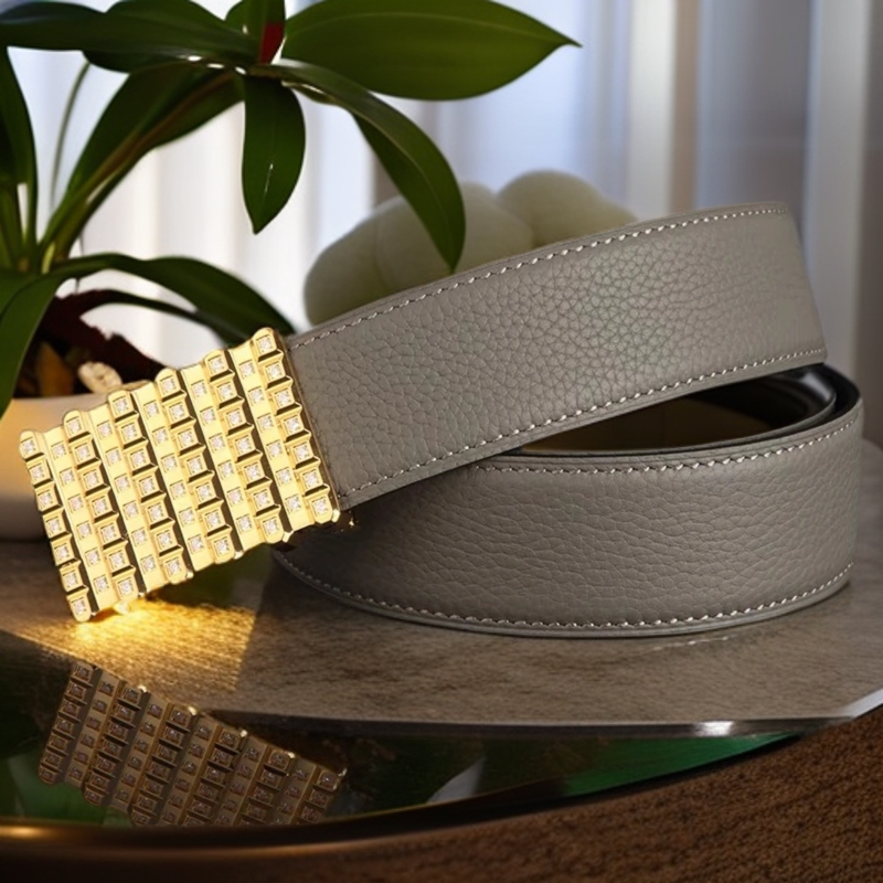 【算盘扣】男士真皮皮带3.8宽双面头荔枝纹头层牛皮带时尚百搭腰带 