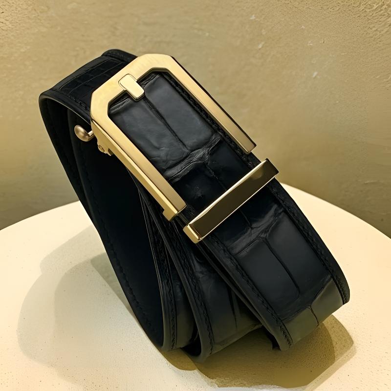 【真鳄鱼皮自动扣】男士不锈钢皮带男真鳄鱼皮腰带个性时尚真皮裤带