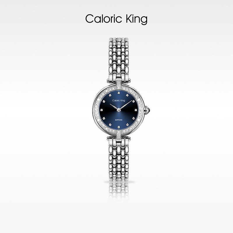 凯卡思Caloric King【蓝盘】智雅太阳纹镶钻表盘轻奢手表女款