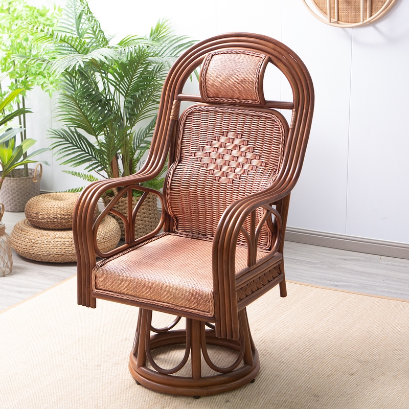 旋转藤编办公椅老板椅藤编藤椅单人椅阳台椅转椅客厅书房椅主人位