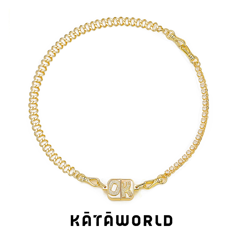 KATAWORLD 铜合金合成锆石项链 OKK时尚小众磁吸项链个性拼接