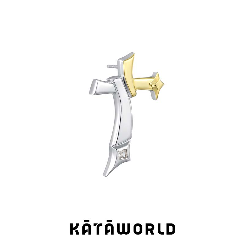KATAWORLD 铜合金合成锆石耳饰 【主理人】单颗十字星耳钉素款