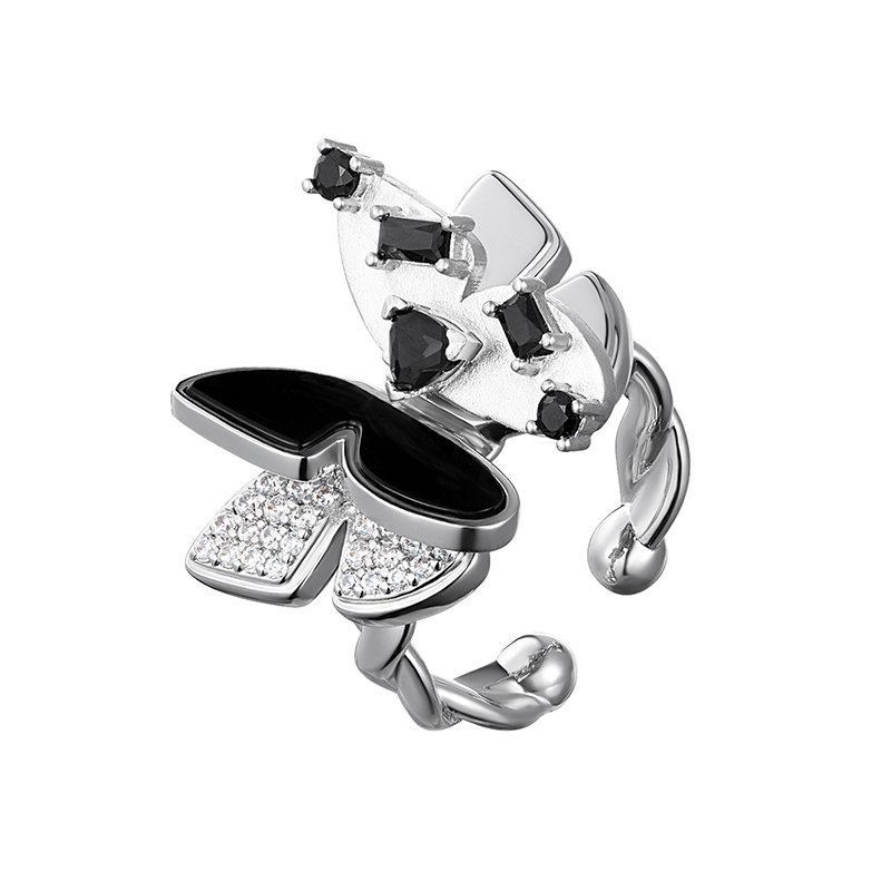 KATAWORLD 铜合金合成锆石戒指 【主理人】夏舞黑色蝴蝶戒指