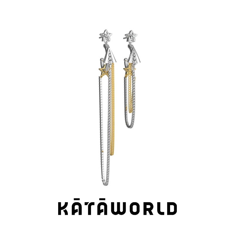 KATAWORLD 铜合金合成锆石耳饰 【主理人】光速飞行流苏耳环白金/对