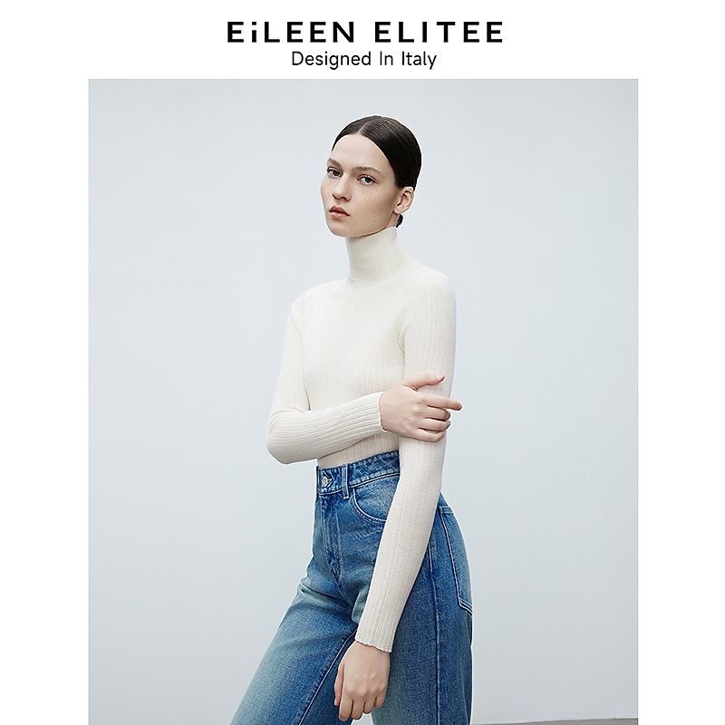 朗姿欧洲EiLEEN ELITEE纯羊毛气质高领打底衫2025春新款女针织衫