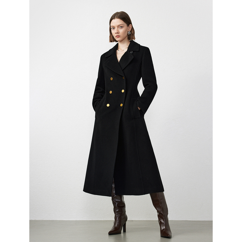 朗姿纯羊毛军旅风收腰显瘦高级感呢子大衣女2023冬季新款毛呢外套