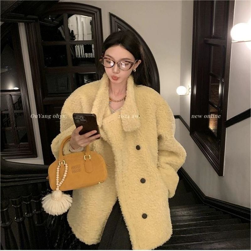 新品2025立领百搭秋冬皮毛一体外套宽松加厚环保毛毛外套女