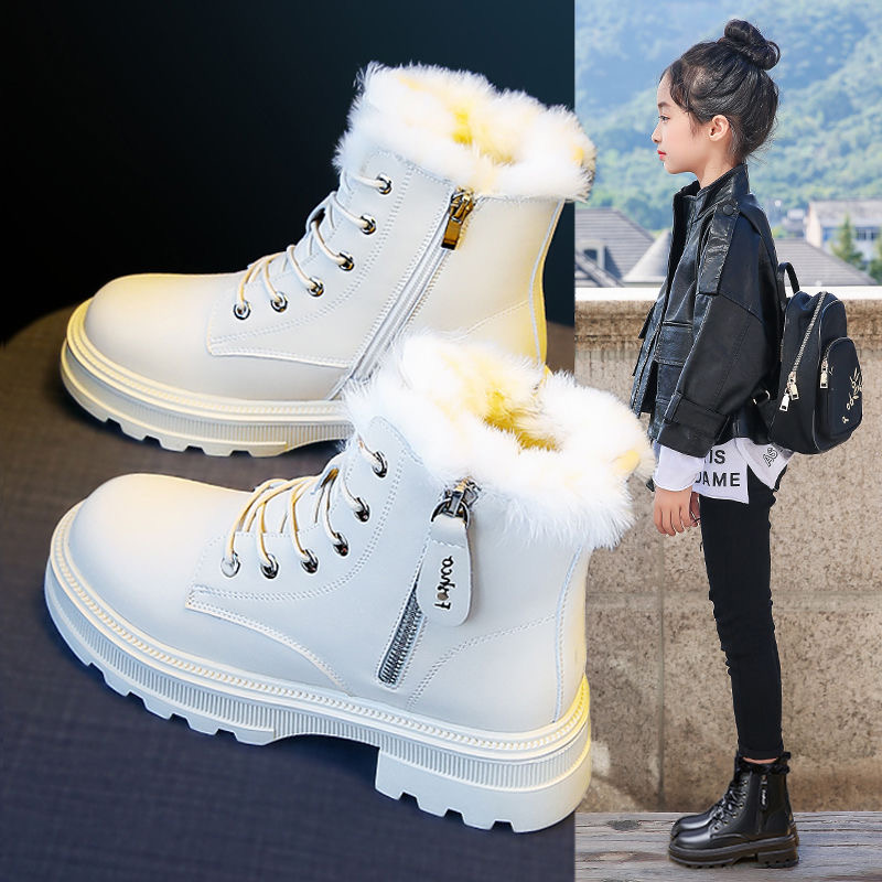 巴布豆2023年冬季新款女童雪地靴加绒加厚大棉鞋洋气儿童防滑软底