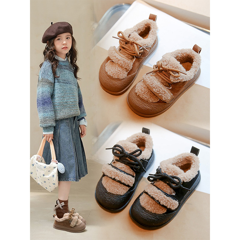 巴布豆女童鞋棉鞋2023冬季新款二棉加绒儿童鞋子秋冬款小女孩保暖