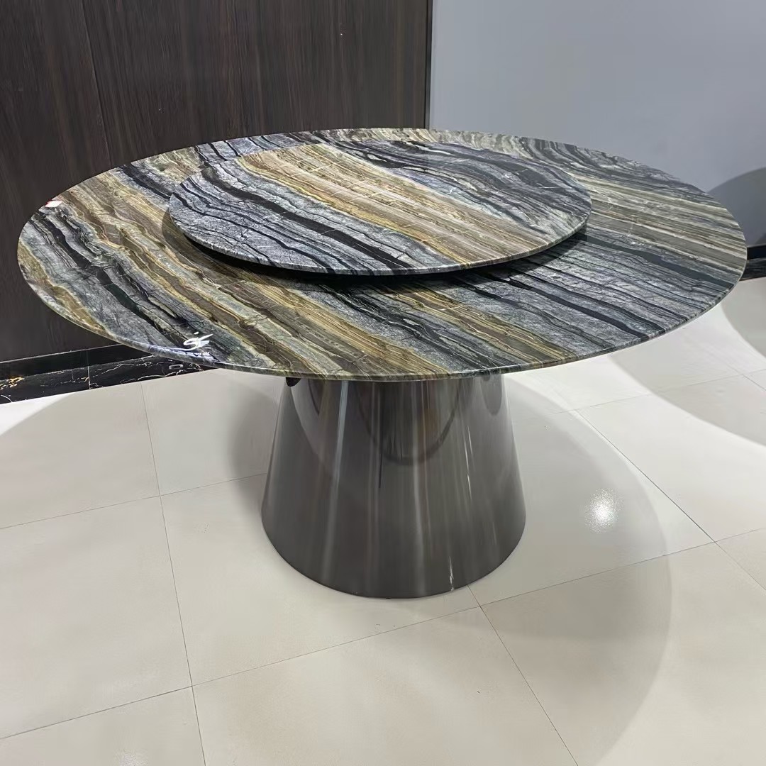 【古木纹】豪发奢石圆桌方桌餐桌防渗色家用高档最新款意式轻奢现代