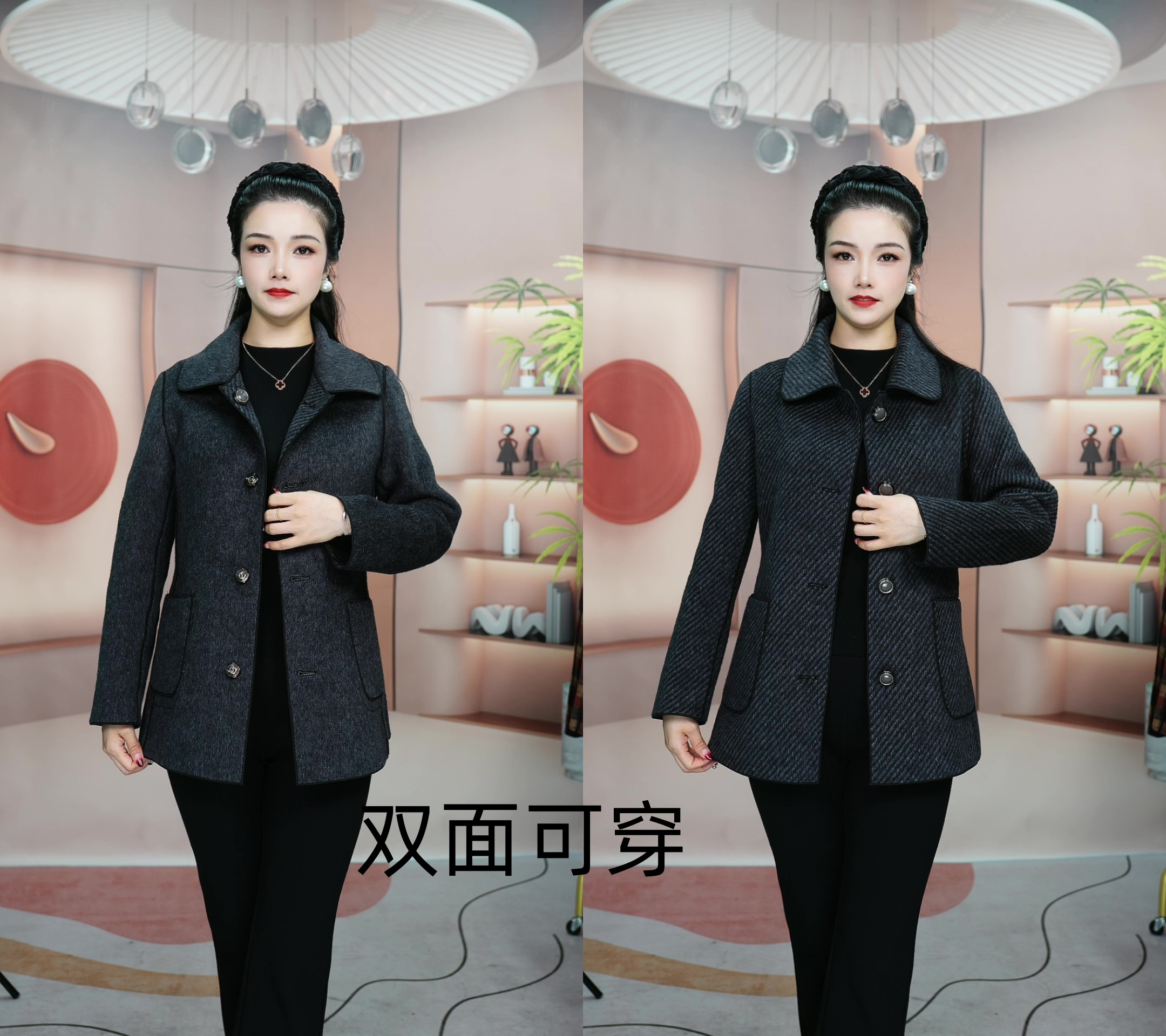 （双面可穿）#3手工缝制羊毛双面呢大衣外套高定短款加净面01