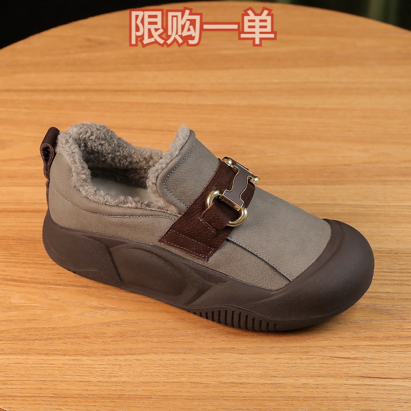 荭蜻挺牌2023防滑拼色冬季新款轻便软底百搭加绒女鞋增高4cm爆款
