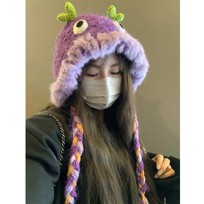 秋冬护耳帽帽子网红百搭加绒毛绒加厚韩版毛球骑车冬天秋冬季绒帽