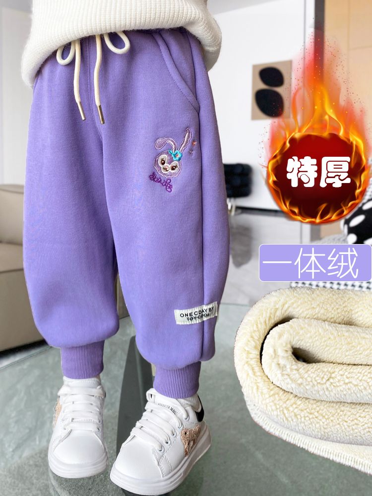 女童冬季加绒加厚卫裤2023新款儿童一体绒星黛露宝宝外穿加厚裤子