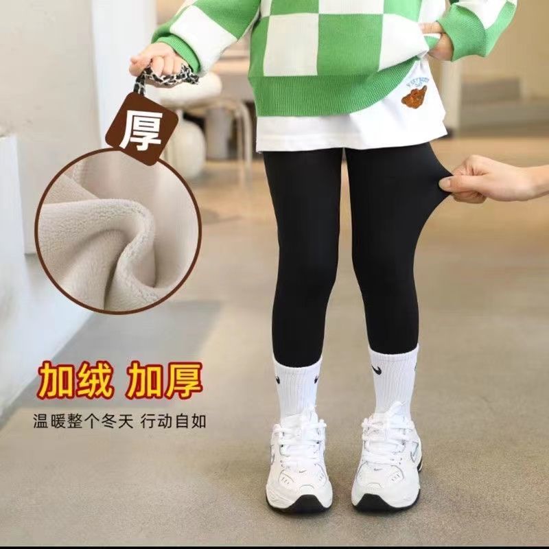 女童鲨鱼裤冬季新款中童加绒加厚高腰保暖裤宝宝冬装外穿修身长裤