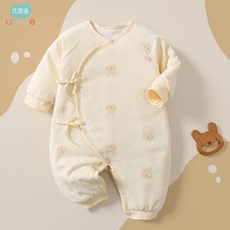 婴儿连体衣秋冬款新生婴儿衣服外套冬装加厚保暖夹棉初生宝宝连体