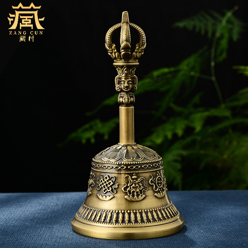 藏村《手工雕刻铜摆件》五股铃做旧工艺品铜器居家装饰摆件