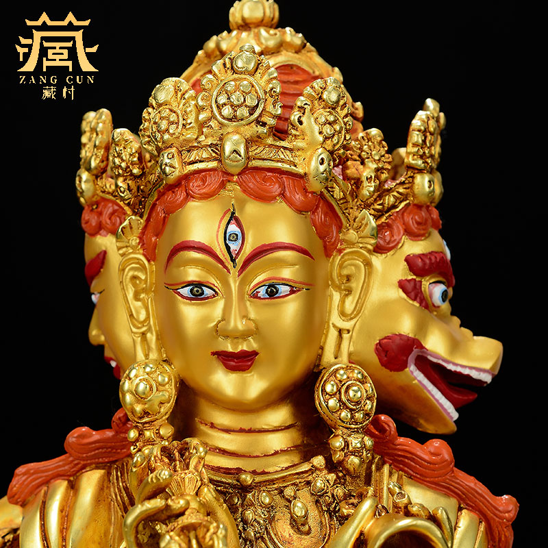 藏村铜鎏金《摩尼支天铜像》摆件藏式办公室雕花工艺品铜雕摆饰