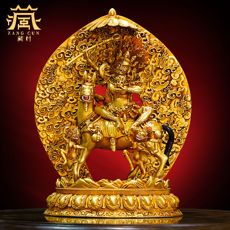 藏村《吉祥天母铜像》全鎏金雕花家居装饰品西藏客厅桌面中式摆件
