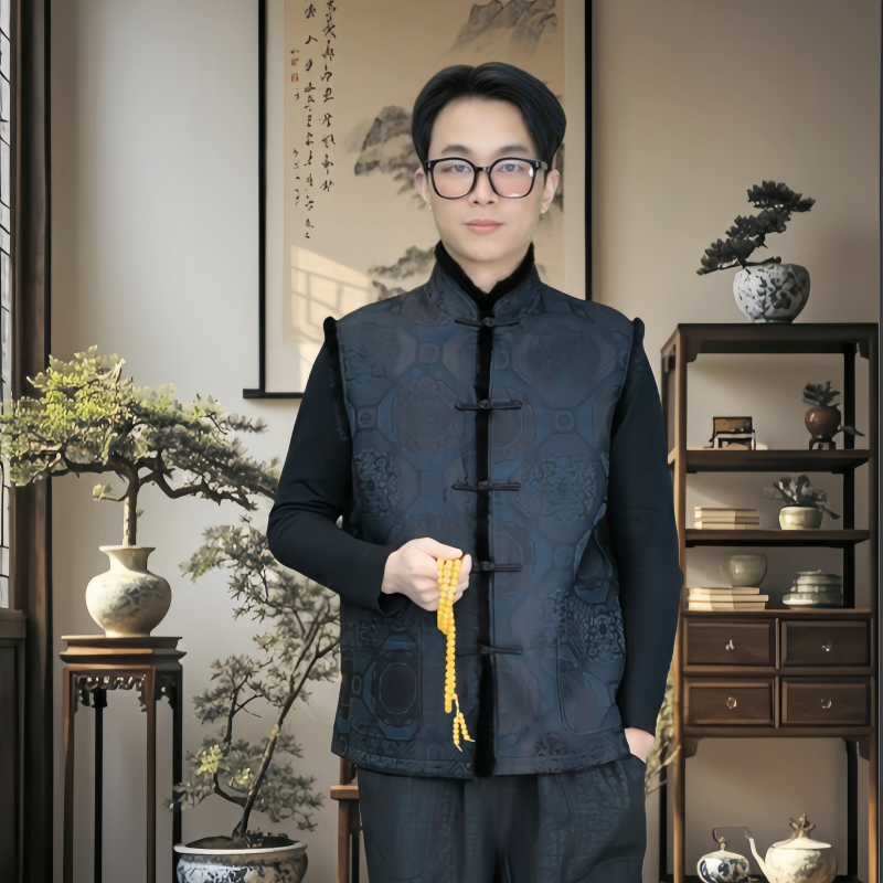 [八达晕锦马甲]桑蚕丝羊毛呢双穿休闲水貂领加厚马甲MJ41127SJ