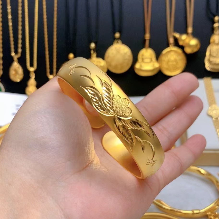 铜合金手镯 古法高定《14N》雕花开口宽面手环