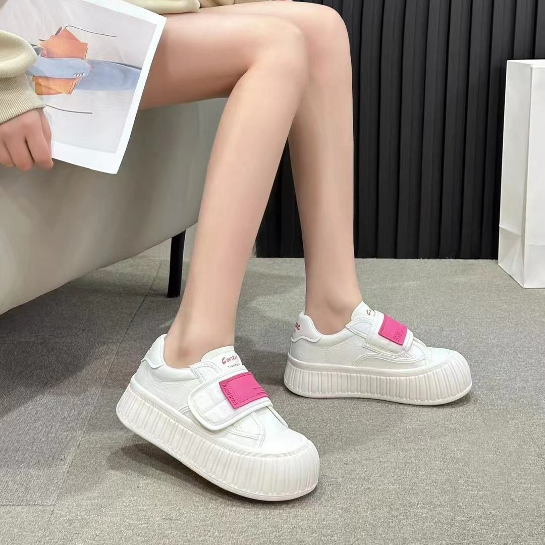 女鞋小白鞋百搭韩版时尚春季厚底松糕底运动饼干鞋魔术贴