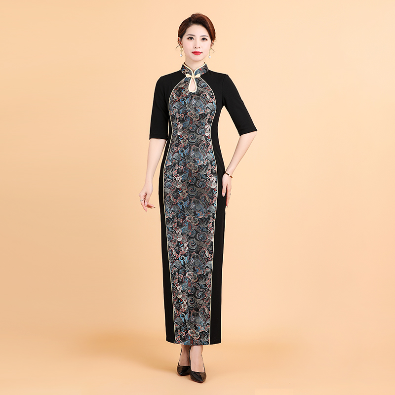 中国风新款旗袍气质优雅长款中式立领演出旗袍L5325-2