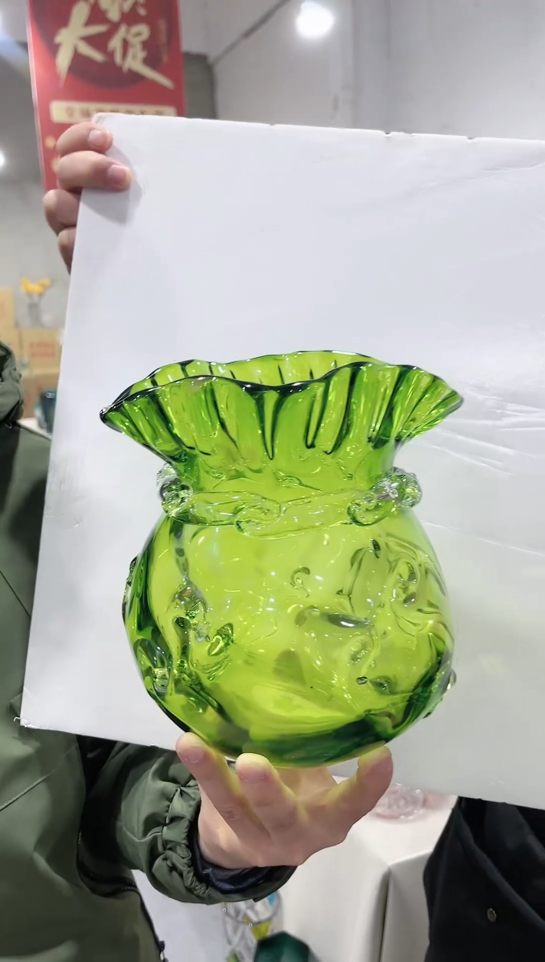 【闪购商品】绿色琉璃厚重袋子摆件