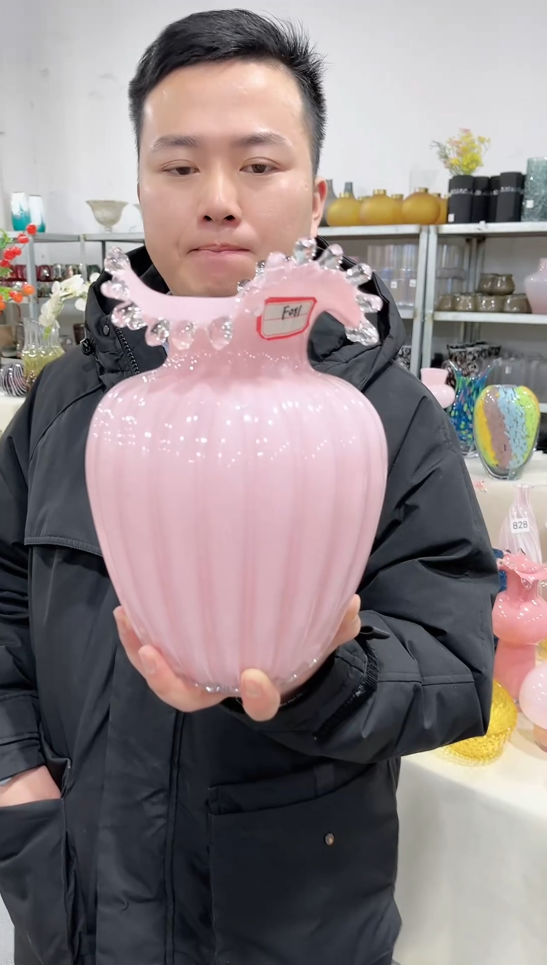 【闪购商品】粉色水滴大芬顿花瓶