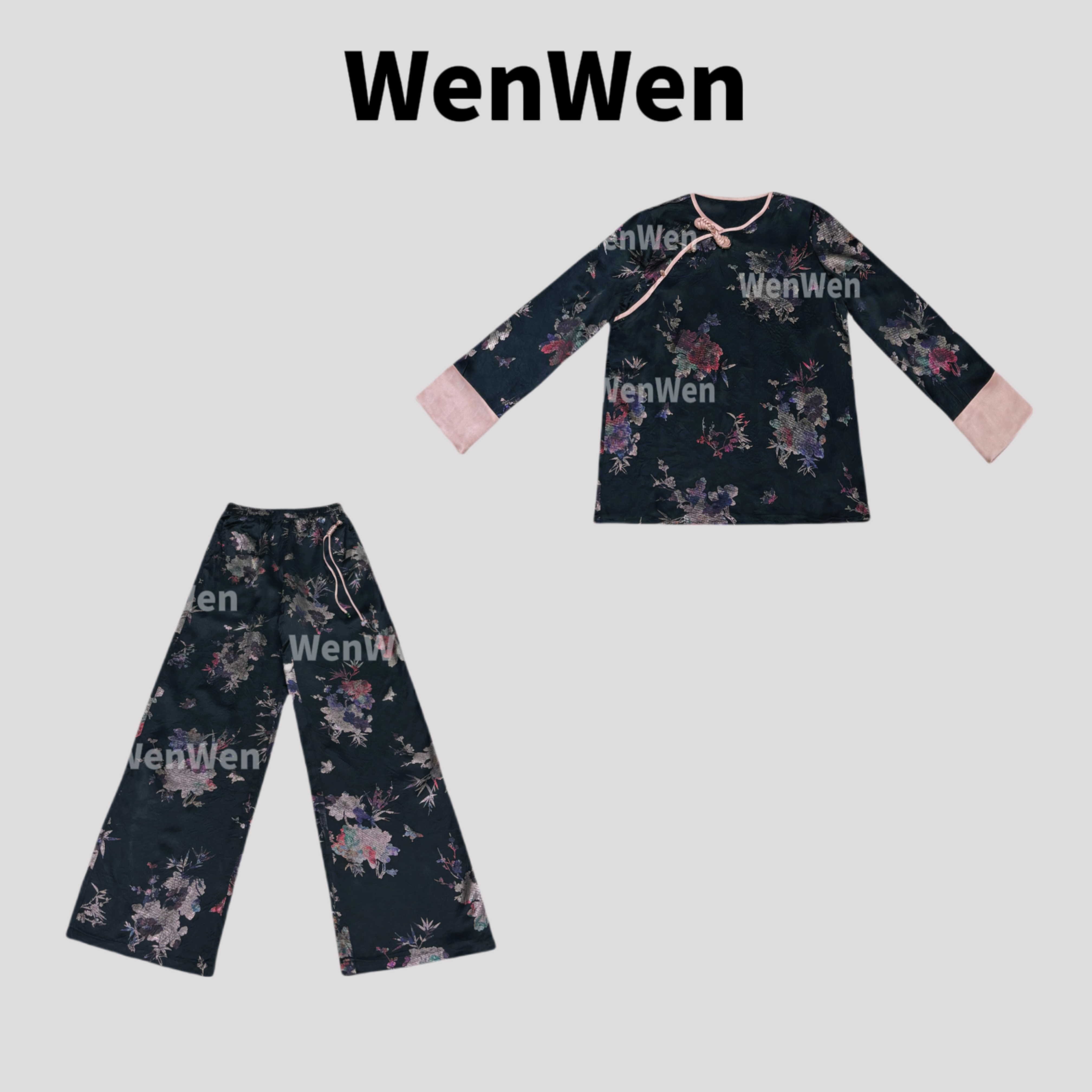 高定WENWEN【“花开雾”新中式夏季时尚醋酸提花圆领上衣套装】TZ0010