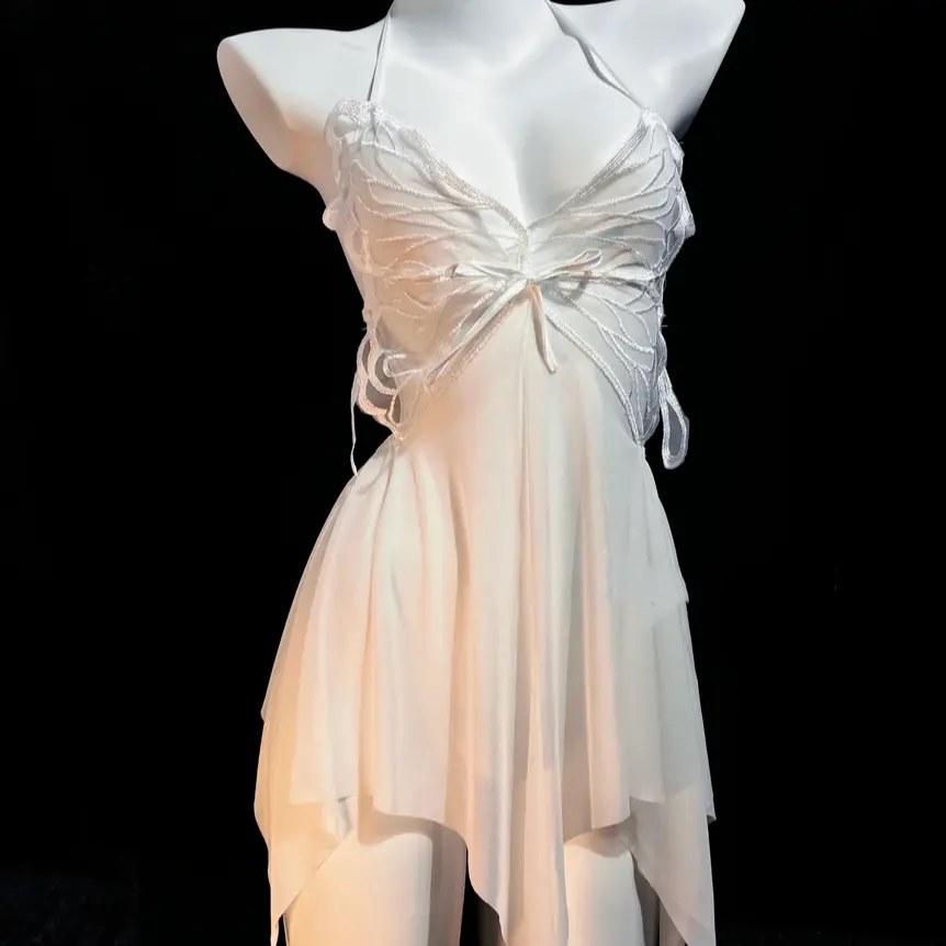 【隐秘】蝴蝶睡裙性感白色纯欲情调显瘦气质修身约会战袍露背连体