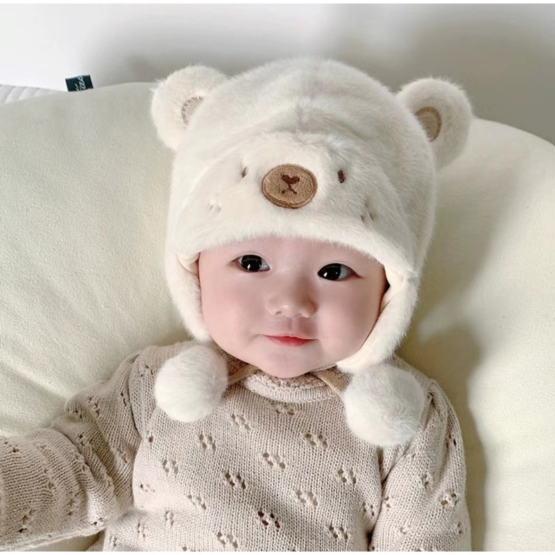 可爱新款婴儿帽子秋冬款卡通毛绒帽网红加厚保暖婴幼儿护耳帽子