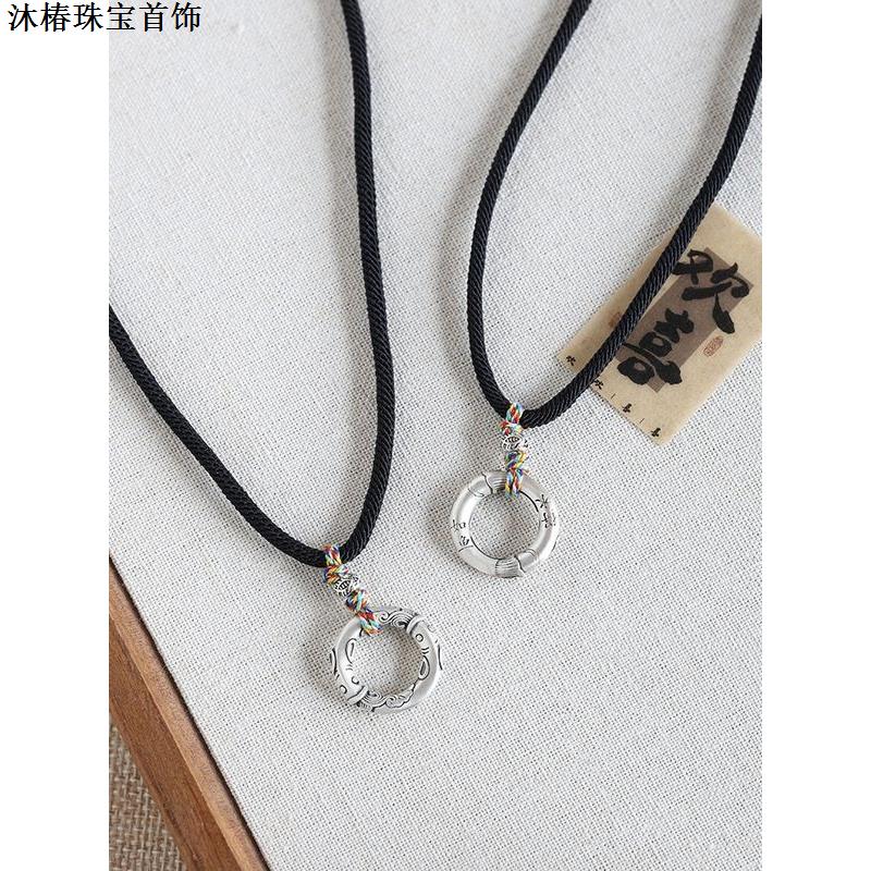 足银手链 纯银实心平安扣情侣款项链足银如鱼得水吊坠锦鲤纯手工