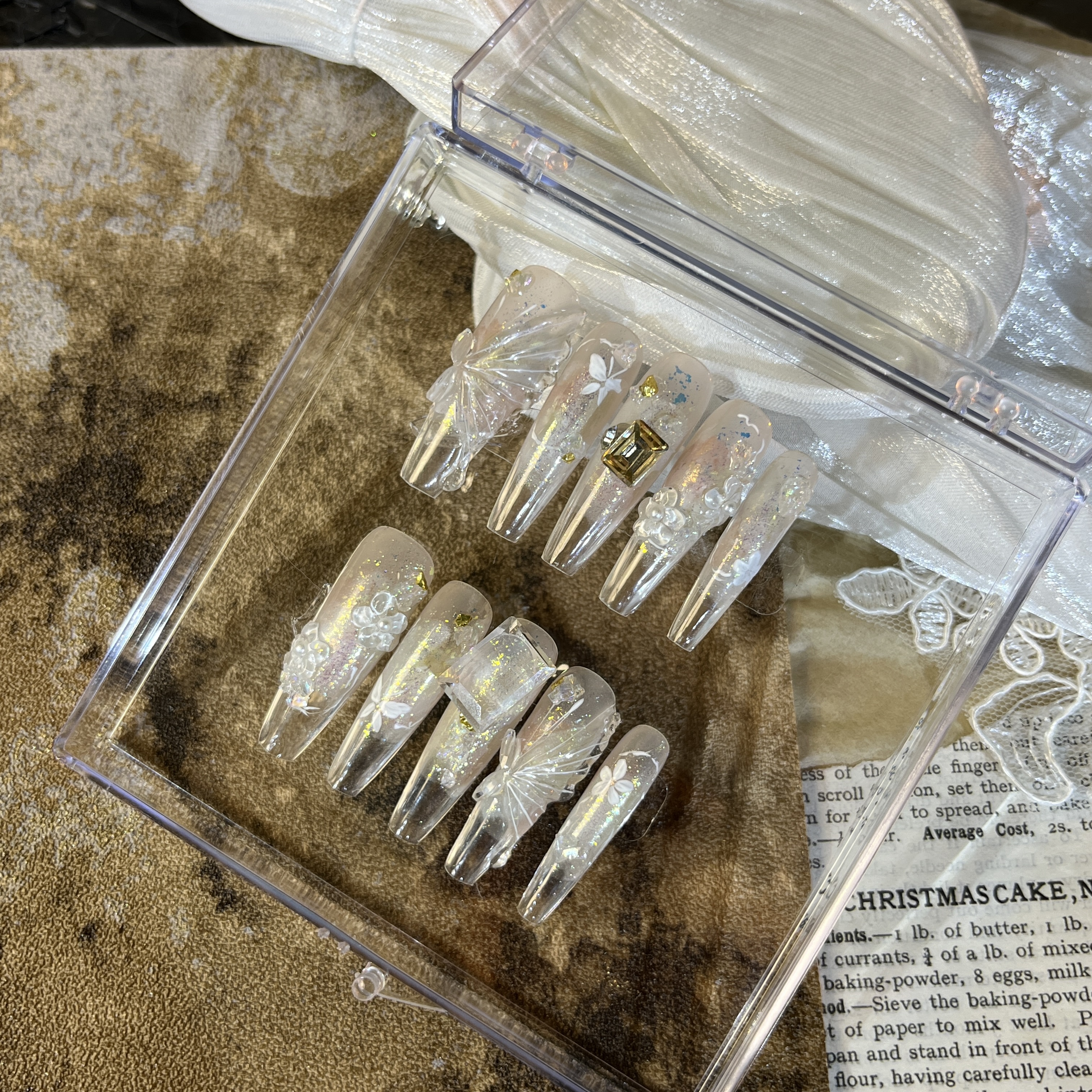 预售【梨花】纯手工穿戴甲 爆闪高级感温柔仙女甲贵气立体