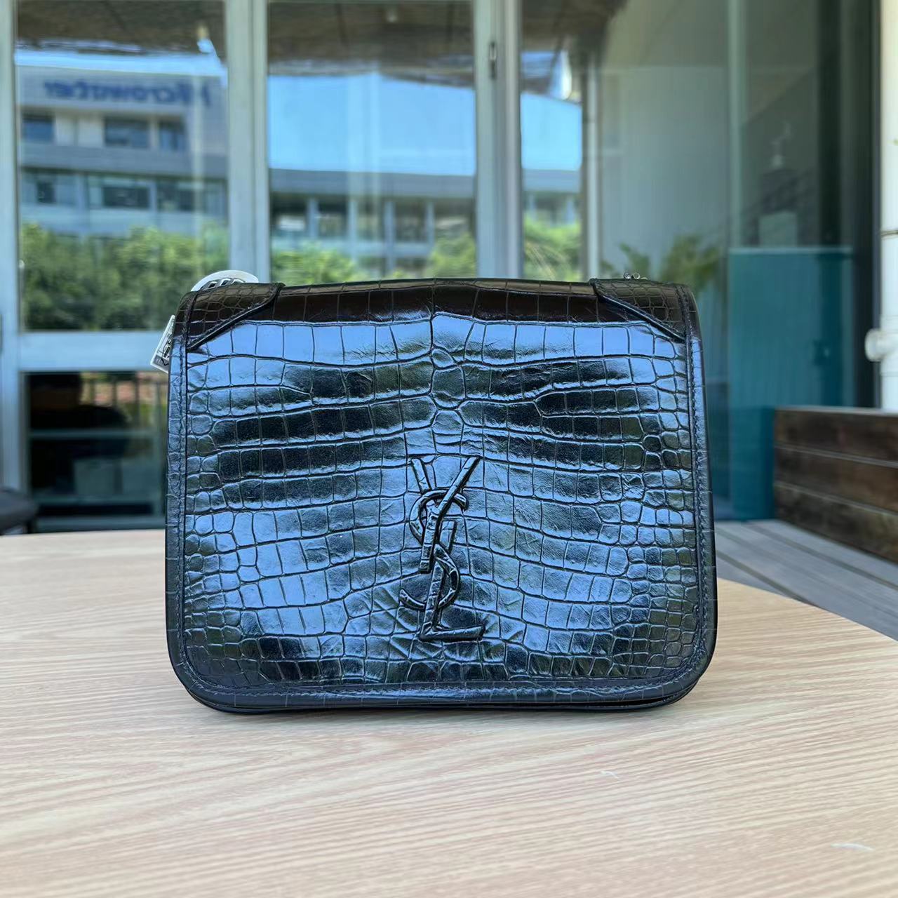 95新 YSL/圣罗兰 黑银niki woc链条包