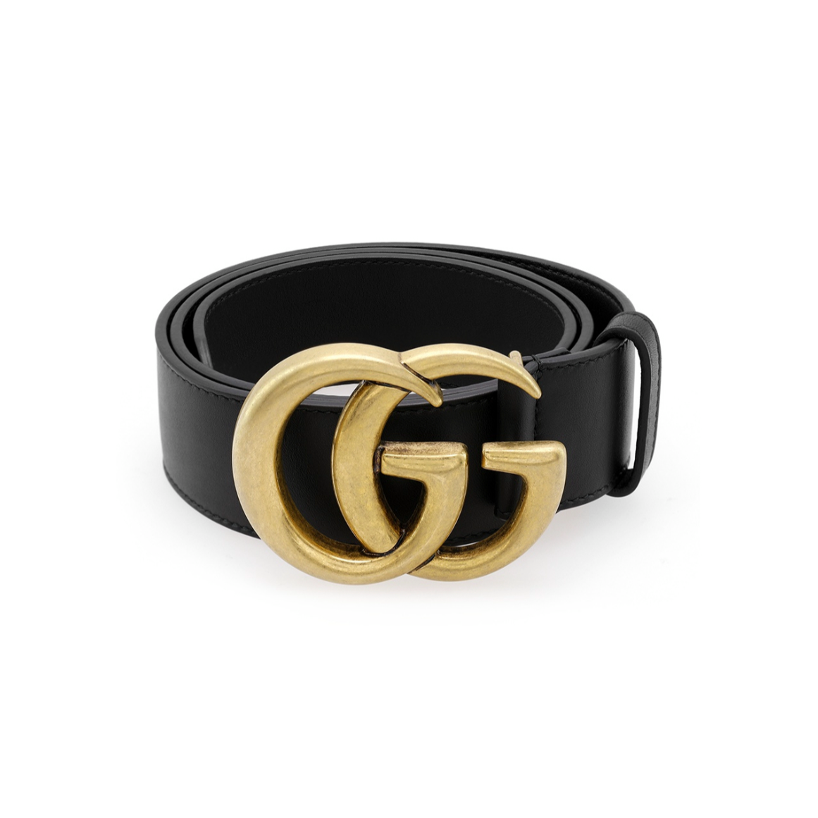 99新 GUCCI/古驰 黑色牛皮双G宽版腰带/皮带（100/4cm）