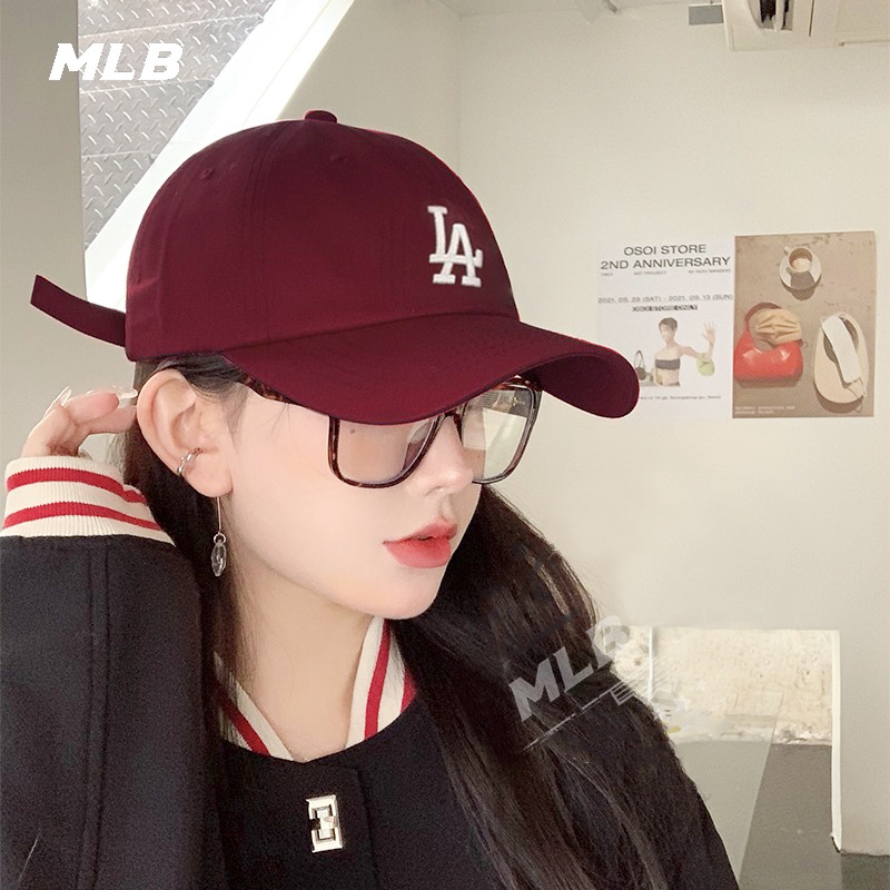 MLB官方棒球帽女帽2023夏新遮阳帽运动帽酒红色帽子鸭舌帽潮CP66