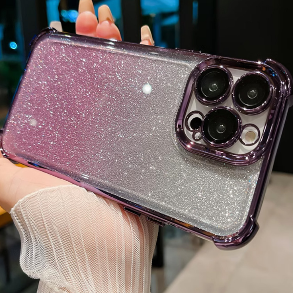 适用苹果16ProMax渐变闪粉14Plus新款高级四角气囊防摔神器手机壳