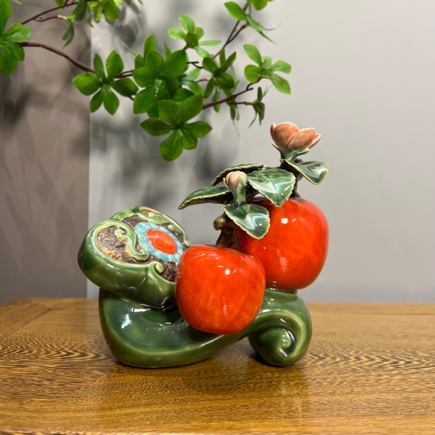 平安如意石湾陶瓷创意摆件中式工艺品，苹果如意客厅摆件祝福送人