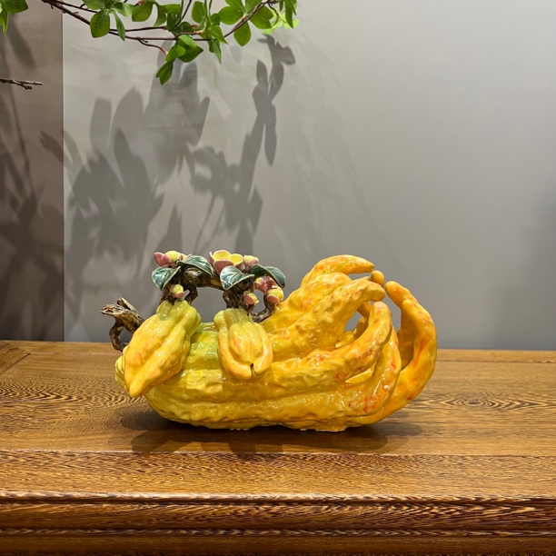 【横财在手】石湾陶瓷佛手瓜手工创意摆件，办公桌面家居饰品摆件