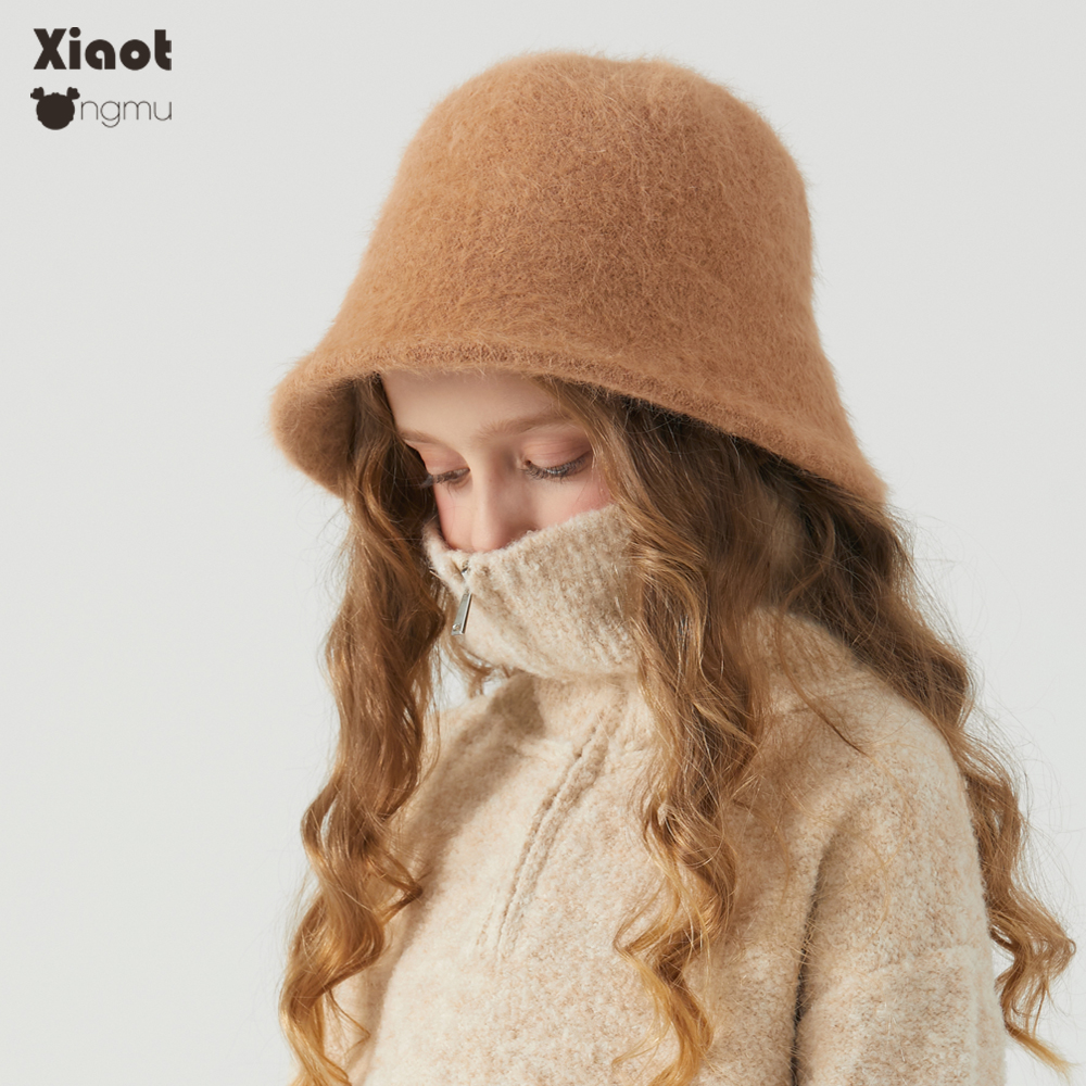 小童木 文艺复古女童渔夫帽冬季新款防风防寒保暖儿童护耳盆帽子