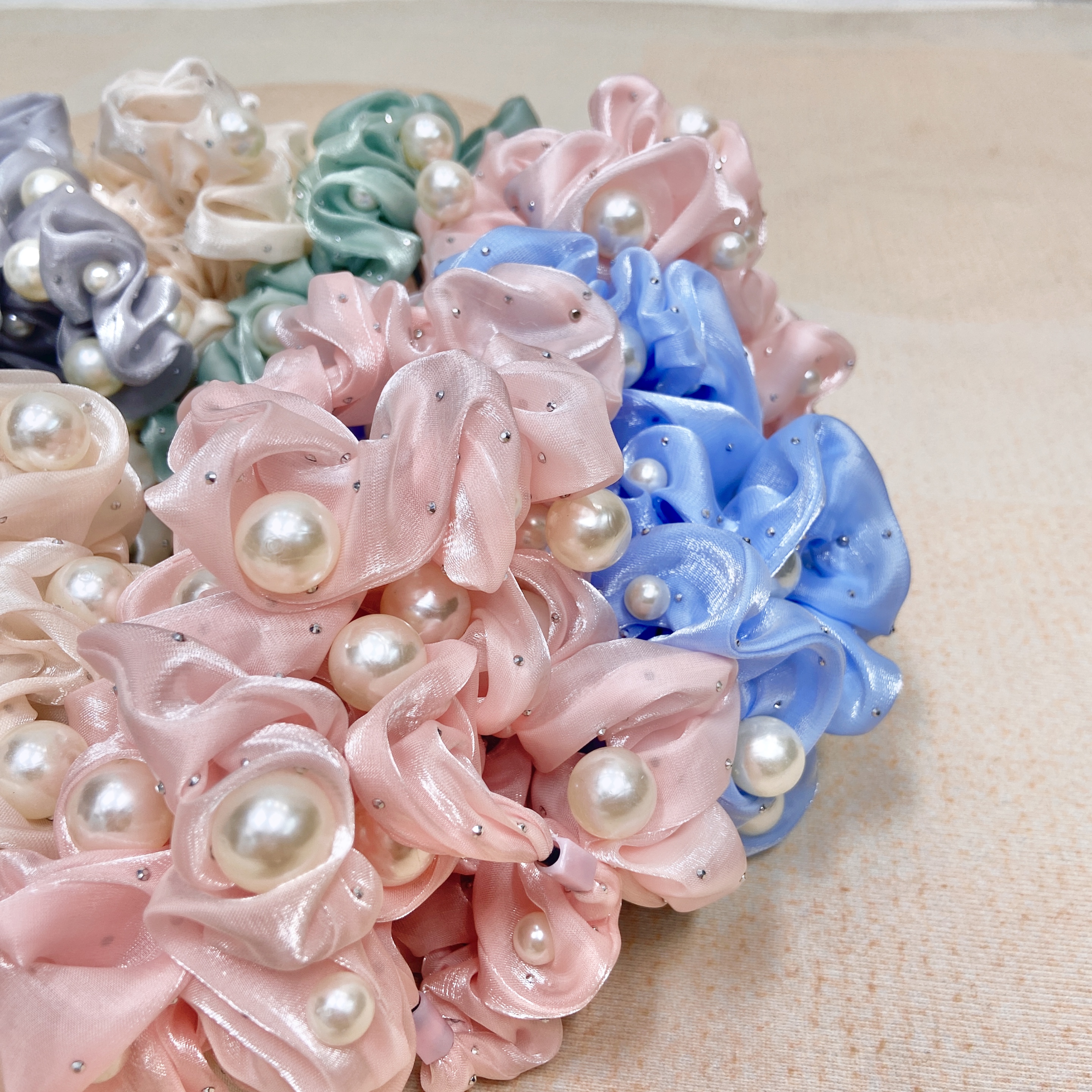 【颜色随机发】珍珠水光纱皮筋儿童发饰女童ins风糖果色大肠发圈